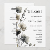 Beige Neutral Floral Wedding Programm (Vorne/Hinten)