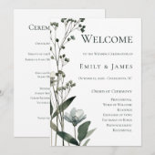Beige Neutral Floral Wedding Programm (Vorne/Hinten)