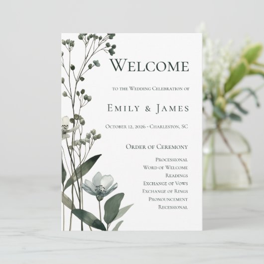 Beige Neutral Floral Wedding Programm (Stehend Vorderseite)