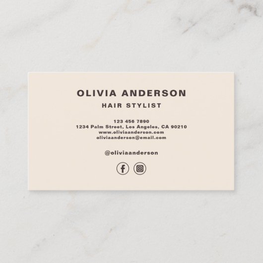 Beige Neutral Hair Stylist Modern Typography Visitenkarte (Rückseite)