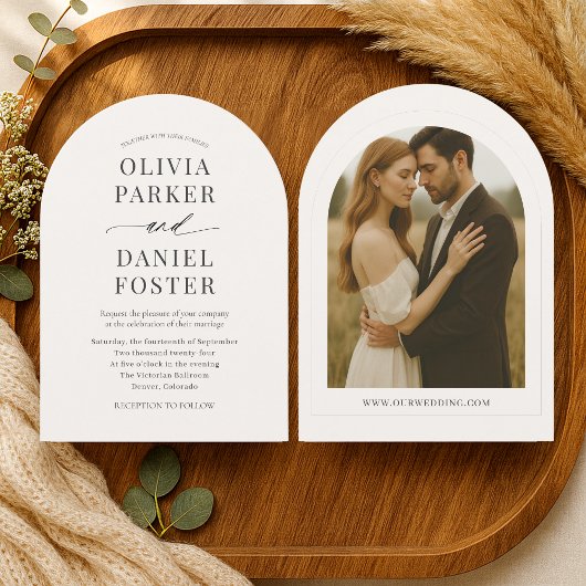 Beige Neutral Minimalist Photo Wedding  Einladung