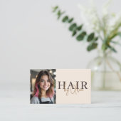 Beige neutrale Foto-QR-Code-Friseur  Visitenkarte (Stehend Vorderseite)
