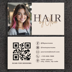 Beige neutrale Foto-QR-Code-Friseur  Visitenkarte