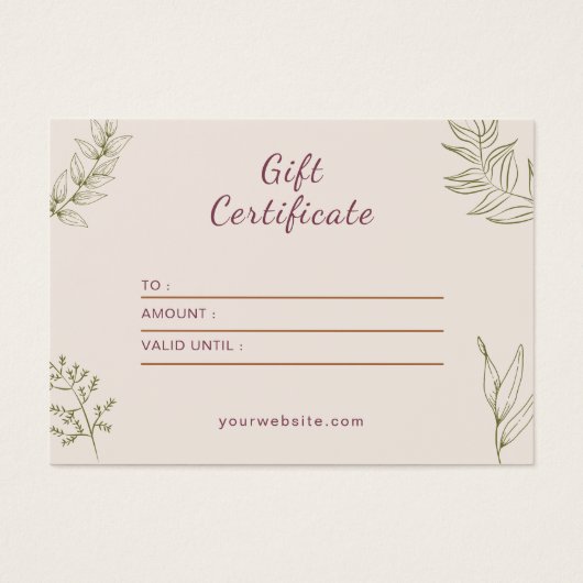 Beige neutrale Geschenkgutschrift (Vorderseite)