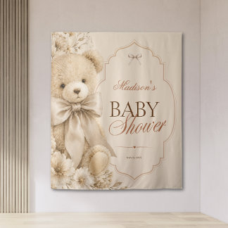 Beige neutrale Teddybär-Floralie Wandteppich