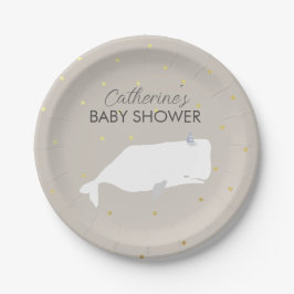 Beige neutrale weiße Whale Babydusche Pappteller