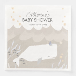 Beige neutrale weiße Whale Babydusche Serviette