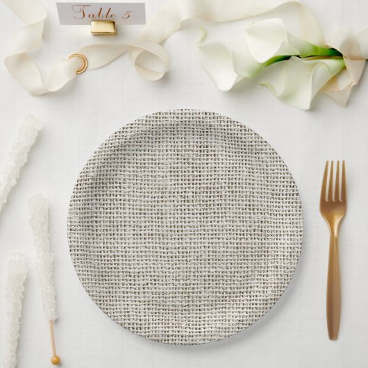 Beige Neutraler Faux-Linene Stoff Elegant Pappteller (Hochzeit)