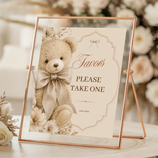 Beige neutraler Teddybär Baby Shower Geschenke Poster