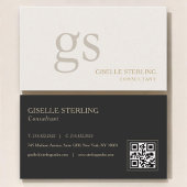 Beige neutrales Monogramm QR-Code Professional Visitenkarte