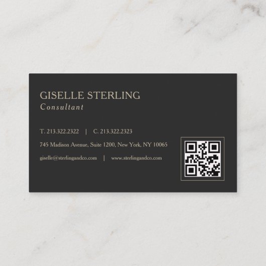 Beige neutrales Monogramm QR-Code Professional Visitenkarte (Rückseite)