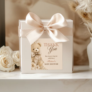 Beige neutrales Teddybär-Label Danke Quadratischer Aufkleber