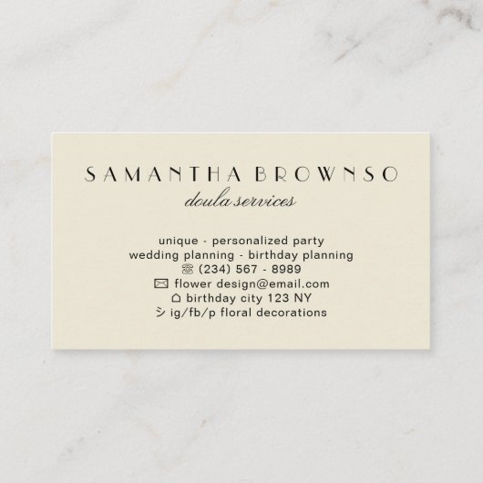 Beige New Geboren Baby Doula Visitenkarte (Rückseite)