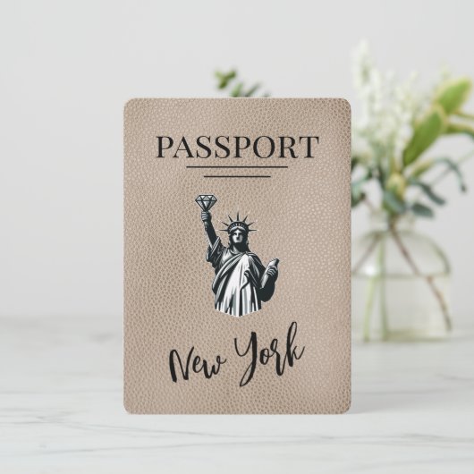 Beige New York City Passport Save the Date (Stehend Vorderseite)