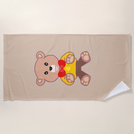 Beige Niedlich Bowtie Teddy Bear Strandtuch (Vorderseite)