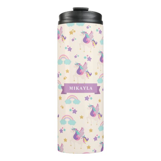 Beige | Niedlich Rainbow Unicorn Kinder Thermosbecher (Vorderseite)