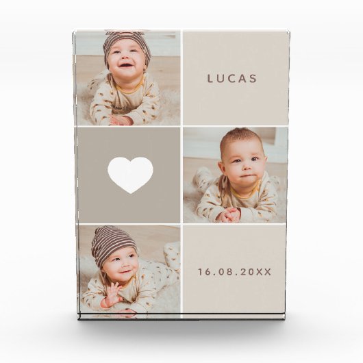 Beige Niedliches Baby Foto Collage Foto Block (Vorderseite)