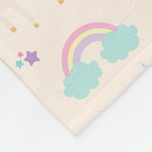Beige | Niedliches Regenbogen-Einhornmuster Fleecedecke (Ecke)