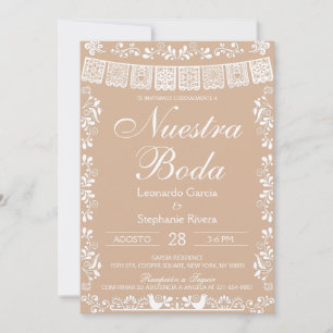 Beige Nuestra Boda Papel Picado Hochzeit Einladung