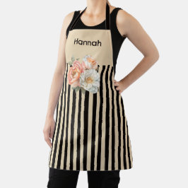 Beige Oberseite mit braunen Streifen Floral Schürze