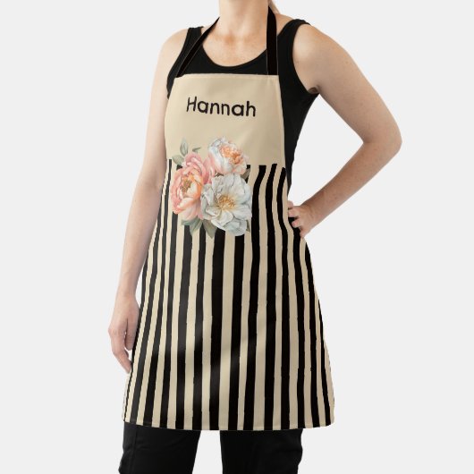 Beige Oberseite mit braunen Streifen Floral Schürze (InSitu)