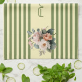 Beige Oberseite mit Olive Green Streifen Blumenmus Geschirrtuch (Gefaltet)