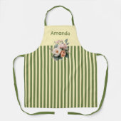 Beige Oberseite mit Olive Green Streifen Blumenmus Schürze (Vorderseite)