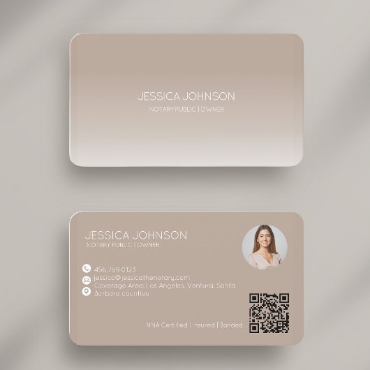 Beige Ombre Modernes Minimalistisches QR Notary Fo Visitenkarte
