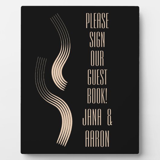 Beige-on-Black Streamline Moderne Gästebuch Fotoplatte (Vorderseite)