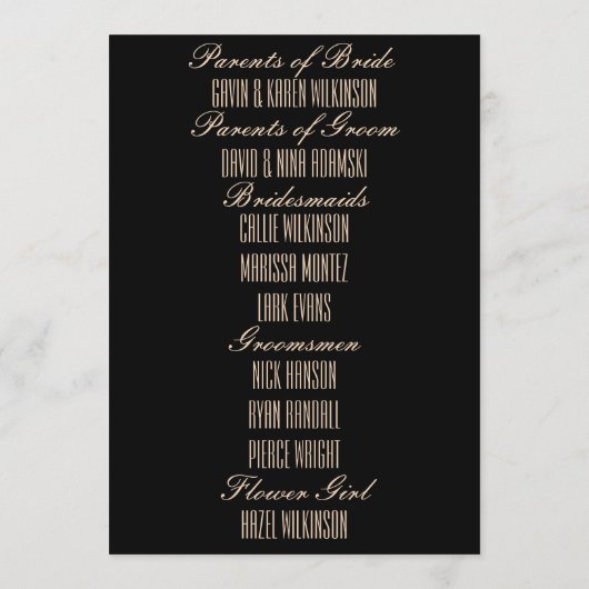 Beige-on-Black Streamline Moderne Wedding Programm (Rückseite)