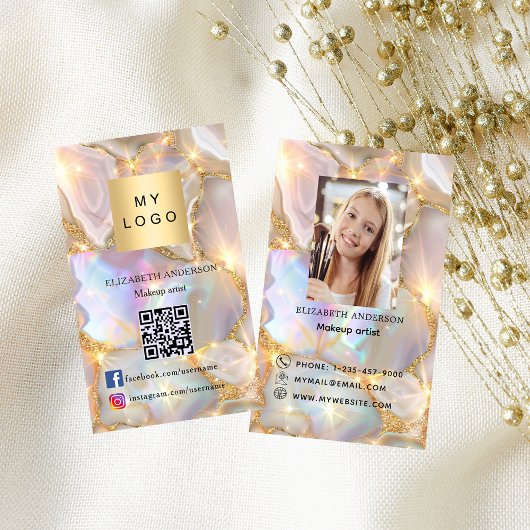 Beige opal agal Logo Foto Qr Code für soziale Medi Visitenkarte