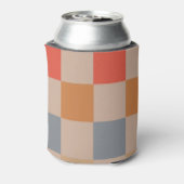 Beige Orange Blue Checkerboard Retro Moderne Karo Dosenkühler (Kanne Rückseite)