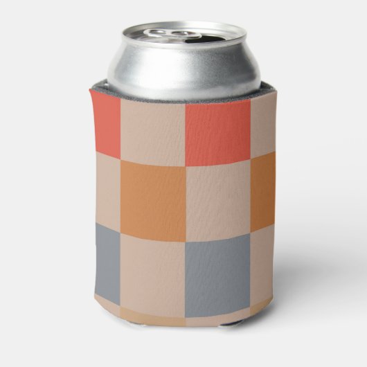 Beige Orange Blue Checkerboard Retro Moderne Karo Dosenkühler (Kanne Rückseite)
