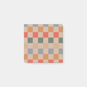 Beige Orange Braun Kariertes Retro-Muster Post-it Klebezettel