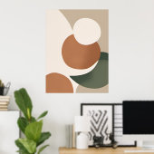 Beige Orange Green Minimal Abstrakt Boho AI Art Poster (Heimbüro)