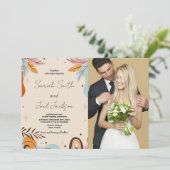 Beige Orange Hochzeitseinladungen mit Foto Einladung (Stehend Vorderseite)