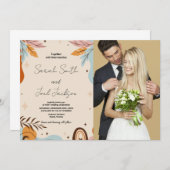 Beige Orange Hochzeitseinladungen mit Foto Einladung (Vorne/Hinten)