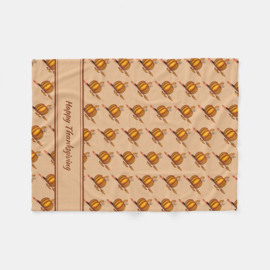 Beige Orange PUMPKIN Custom HAPPY THANKSGIVIVING Fleecedecke (Vorderseite (Horizontal))