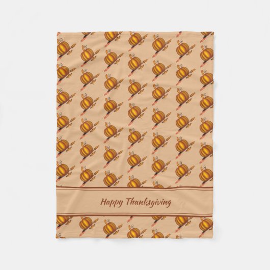 Beige Orange PUMPKIN Custom HAPPY THANKSGIVIVING Fleecedecke (Vorderseite)