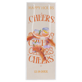 Beige & Orange Retro Typography Cheers Cocktail  Geschenktüte Für Weinflaschen