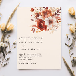 Beige Orangenblumen Hochzeit Einladung