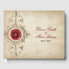 Beige Ornamente und Rote Rose Gästebuch