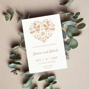 Beige OTOMI MEXICAN HERZINVITATION Ankündigung