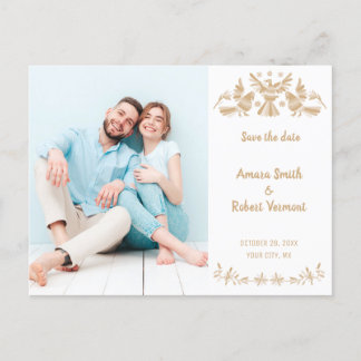 BEIGE OTOMI MEXICAN SAVE THE DATE POSTCARD POSTKARTE