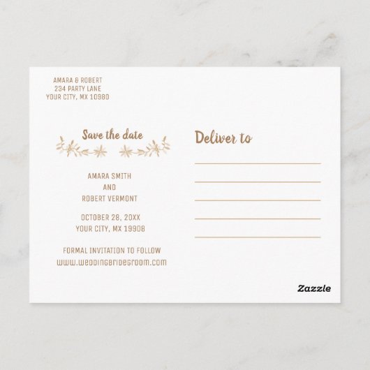 BEIGE OTOMI MEXICAN SAVE THE DATE POSTCARD POSTKARTE (Rückseite)