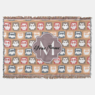 Beige Owls Personalisiert Monogramm und Name Decke