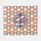 Beige Owls Personalisiert Monogramm und Name Fleecedecke (Vorderseite (Horizontal))