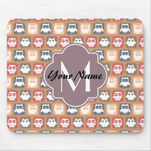 Beige Owls Personalisiert Monogramm und Name Mousepad