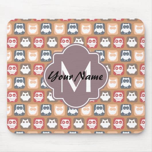 Beige Owls Personalisiert Monogramm und Name Mousepad (Vorne)