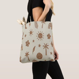 Beige Palm und Mond Boho-Tasche Tasche